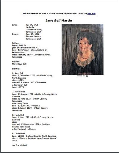 Jane Bell Martin, Tennessee (portrait as shared on Find a Grave)