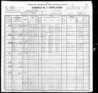 1900 U.S. Federal Census — Justice Precinct No. 1, Taylor County, Texas; SD 4, ED 148, sheet 18 A, dwelling 288, family 302, enumerated 29 June 1900 by N. M. Everett (Ancestry coll. 7602, records 44269127 and 44269126 — one sheet, two hints, one pull; image 4118560_00039) · full resolution 3880 × 3688 px, DeepZoom level 12, 64/64 tiles — page sheet 18A, lines 38–50