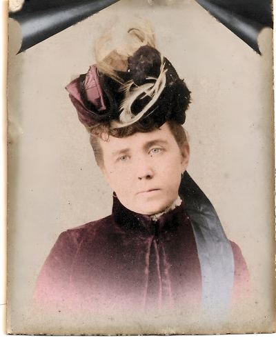 Restored and colorized (AI-assisted) — Lucy Catherine Brooks Wright, cabinet card, 1880s