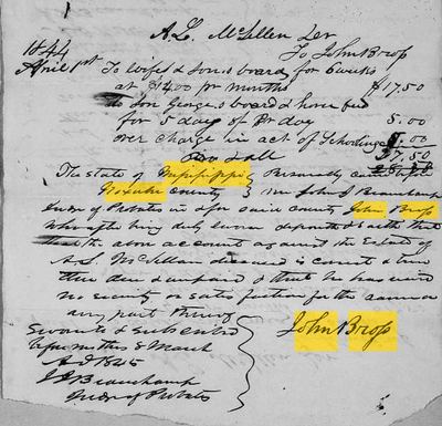 Account of John Bross against A. S. McClellan's estate, 1844, Noxubee County, Mississippi