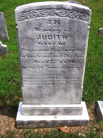 Gravestone of Judith Burroughs, 1820, Old Pittsgrove Presbyterian Cemetery, Daretown, New Jersey