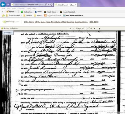 SAR application naming Benjamin Burroughs and Judith Lummis, Salem County, New Jersey