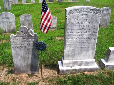 Gravestones of Benjamin and Judith Burroughs, 1826 and 1820, Old Pittsgrove Presbyterian Cemetery, Daretown, New Jersey