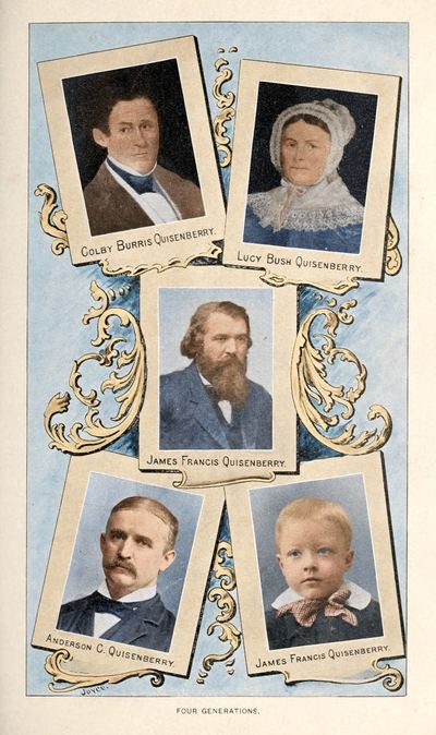 Restored and colorized (AI-assisted) — "Four Generations" plate, Quisenberry Memorials (1900)