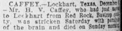 Death notice of H. V. Caffey, Dec 1901, Lockhart, Texas