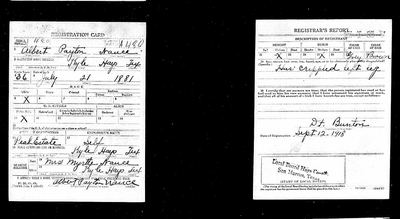 Albert Payton Nance (husband of Myrtle Mae Piland Nance) — World War I draft card, Kyle, Texas 1918