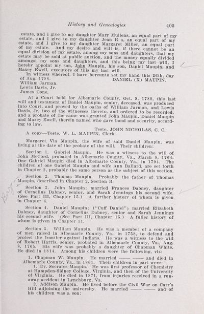 W. H. Miller, History and Genealogies of the Families of Miller, Woods, Harris, Wallace, Maupin, Oldham, Kavanaugh and Brown (1907) — page 405