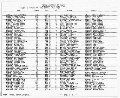 David Hollis Windham — Texas birth index, 1952