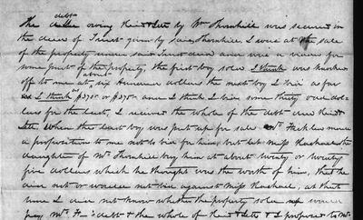 Rappahannock Co. chancery 1855-007, William and Richard Thornhill v. Ficklin, deposition of Joseph Reid: 'Miss Rachael the daughter of Wm Thornhill' (20 July 1854) (crop)