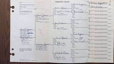 R. W. Coffman pedigree Chart 2 — David Carl Coffman back to the Kauffmans, after 1936