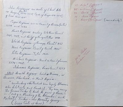 R. W. Coffman notes — a Kauffman SURNAME STUDY, and a family count, after 1936