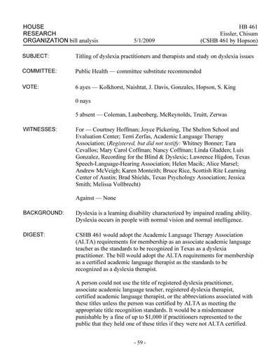 Page 61 of Texas House Research Organization Daily Floor Report: 81st Legislature Regular Session, Number 61, 1 May 2009