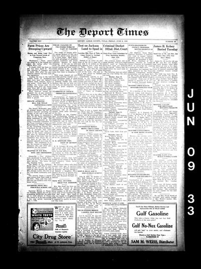 Page 1 of The Deport Times (Deport, Tex.), 9 June 1933
