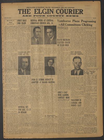 Page 1 of The Elgin Courier and Four County News (Elgin, Tex.), 10 August 1950