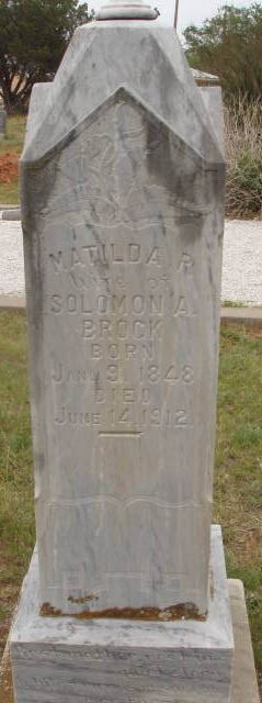 Headstone of Mathilda R. Brock, wife of Solomon A. Brock (1848-1912)