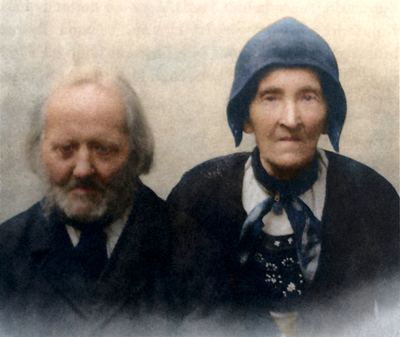 Restored and colorized (AI-assisted) — Ole N. Lono and his second wife Gunne Odland, Røldal (local history book)