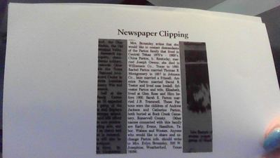 Parton family query naming China Parton's parents, Texas newspaper