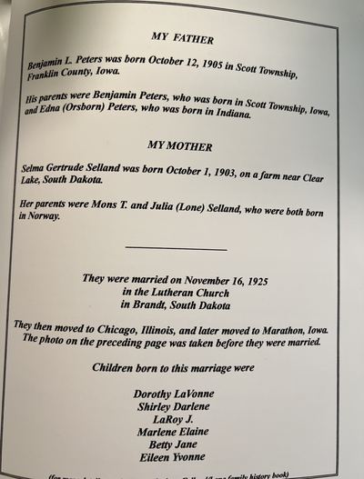 "Dad Called Me Bo" (2009), family book compiled by LaRoy Peters and Adelaine Peters; contributed by LaVonne Danielson, 13 Oct 2026 · S1765 — page My Father / My Mother