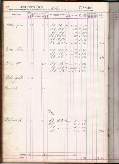 1891 tax assessment, John Peters and sons, Scott Township, Franklin County, Iowa