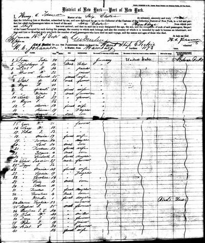 Passenger manifest, ship Electric, 1861 - Jochiam Peters, line 24