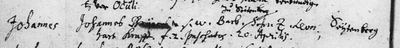 Baptism of Johannes, son of Johannes Bröger of Seibotenberg and Barbara, 20 April 1674, Michelbach an der Heide