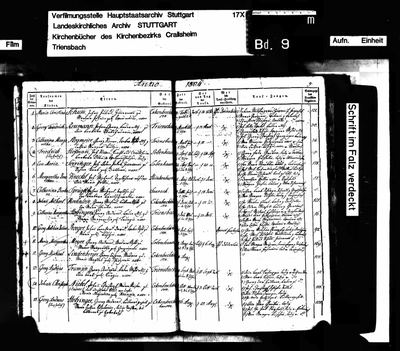 Georg Melchior Julius Prüger — Evangelische Kirche Triensbach, births 1804, p. 9, no. 10 (Ancestry 61023/16796853, image 1860313-00512); Landeskirchliches Archiv Stuttgart · S591 — page 9