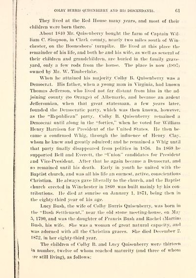 A. C. Quisenberry, Genealogical Memoranda of the Quisenberry Family (1897) — page 61