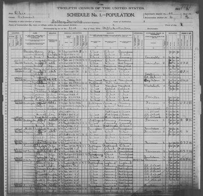 Census of Henry and Harriet Roberts, 21 June 1900, Pultney Township, Belmont County, Ohio, 21 June 1900