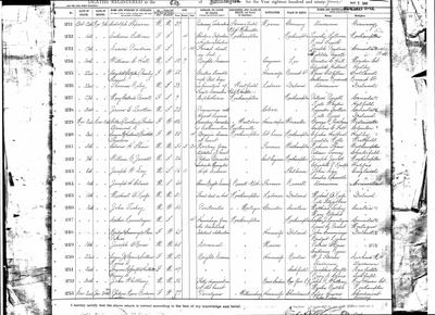 Elizabeth (Gilfillan) Peasley, daughter of an older Moses Gilfillan — Northampton, Massachusetts, death register 1894