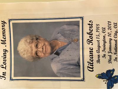 Funeral card — Aileane Roberts, 1918–2001, 2001