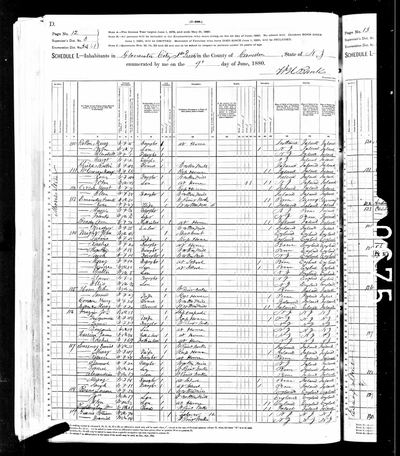 1880 United States Federal Census — Gloucester City, 1st Precinct, Camden Co., NJ, p. 12 (Ancestry record 35815846) · S1693 — page p. 12