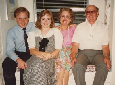 Dorothy and Melvin Walker with two of their grandchildren, 1 June 1990
