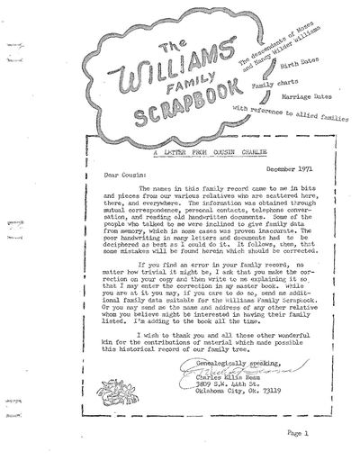 Williams family record (1971), Moses and Nancy (Wilder) Williams